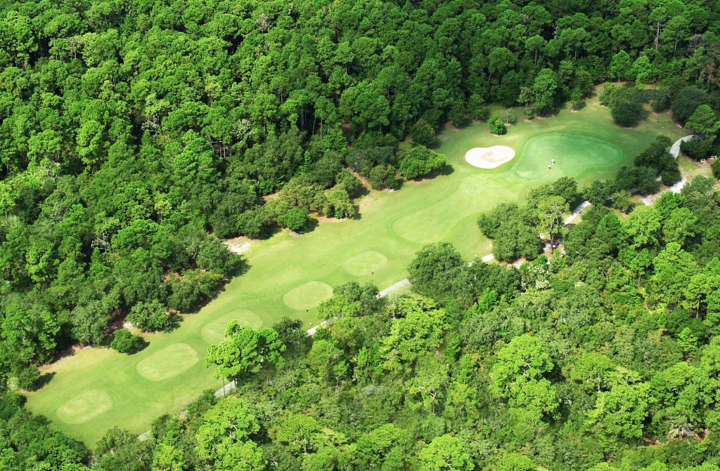 Aerial view of golf course fairway