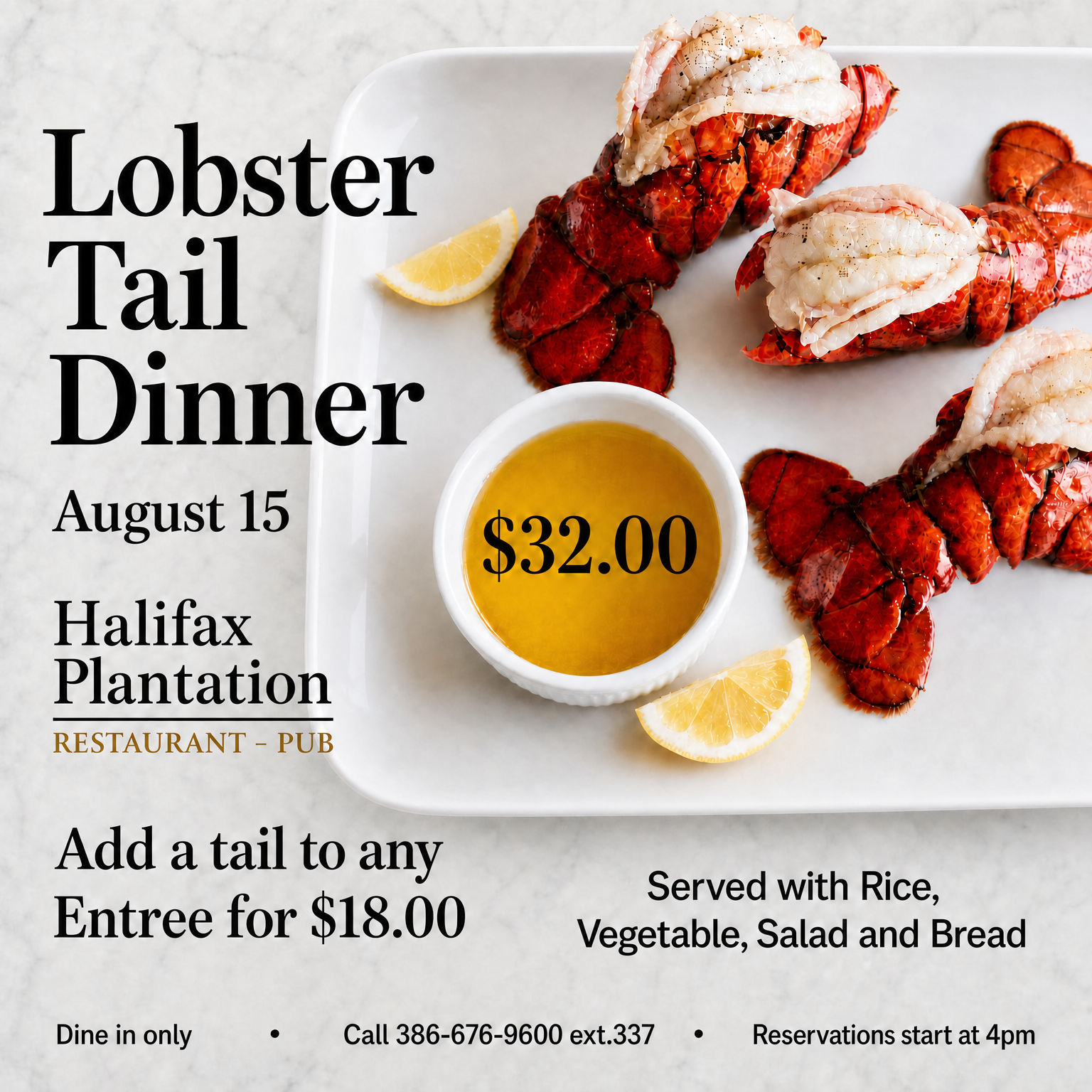 8.15 Lobster Tail dinner